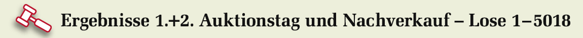 Ergebnisse erster und zweiter Auktionstag und Nachverkauf